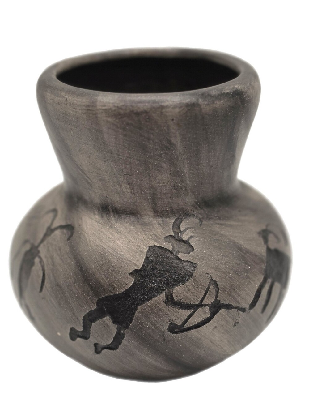 Binishtaa Navajo Etched Pottery Vase Native American Petroglyph Hunter - 4.75"